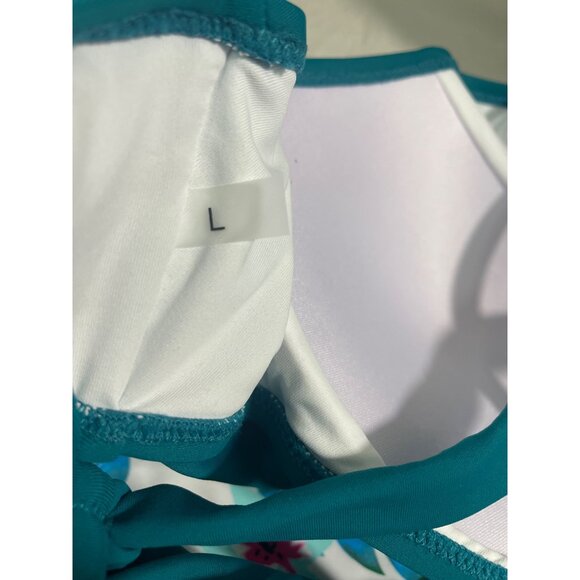 Cupshe Teal & Tropical Leaf Print High Waisted Bikini Set Sz L - New - Picture 9 of 11